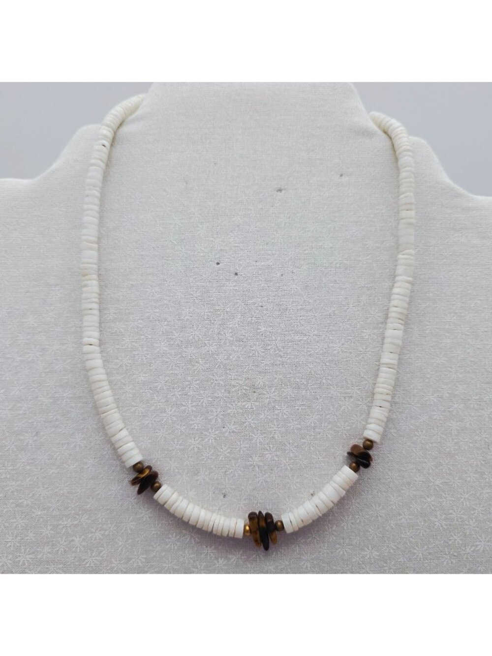 Puka Shell & Tigers Eye Chip Necklace With Barrel Closure 16"